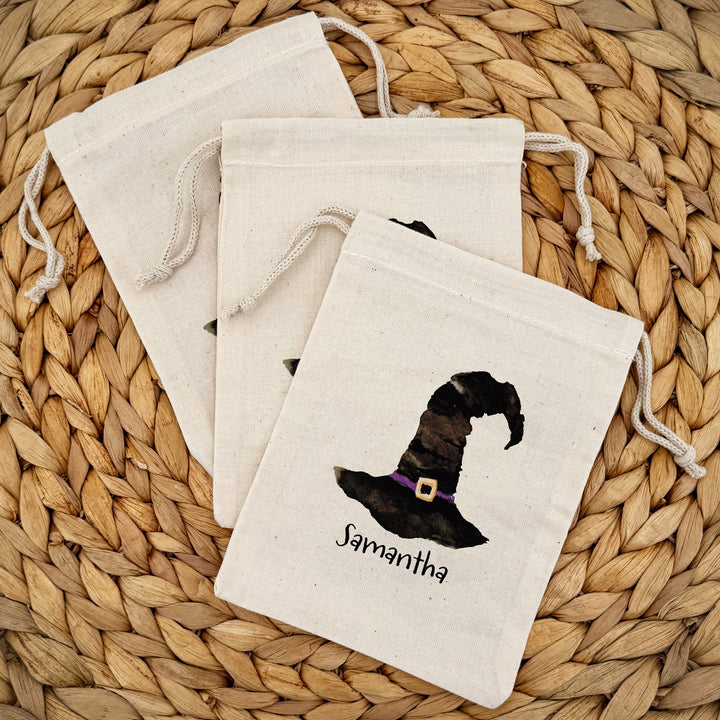 Witch Hat Halloween Goodie Bags, Personalized Treat Bags, Mini Drawstring Bag
