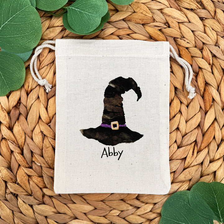 Witch Hat Halloween Goodie Bags, Personalized Treat Bags, Mini Drawstring Bag