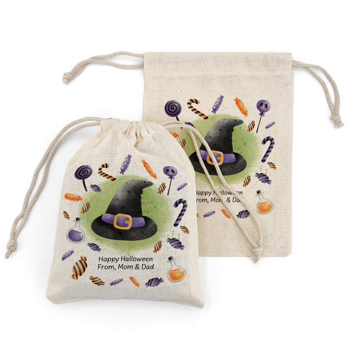 Trick or Treat Halloween Goodie Bags for Kids, Personalized Mini Drawstring Candy Treat Bag