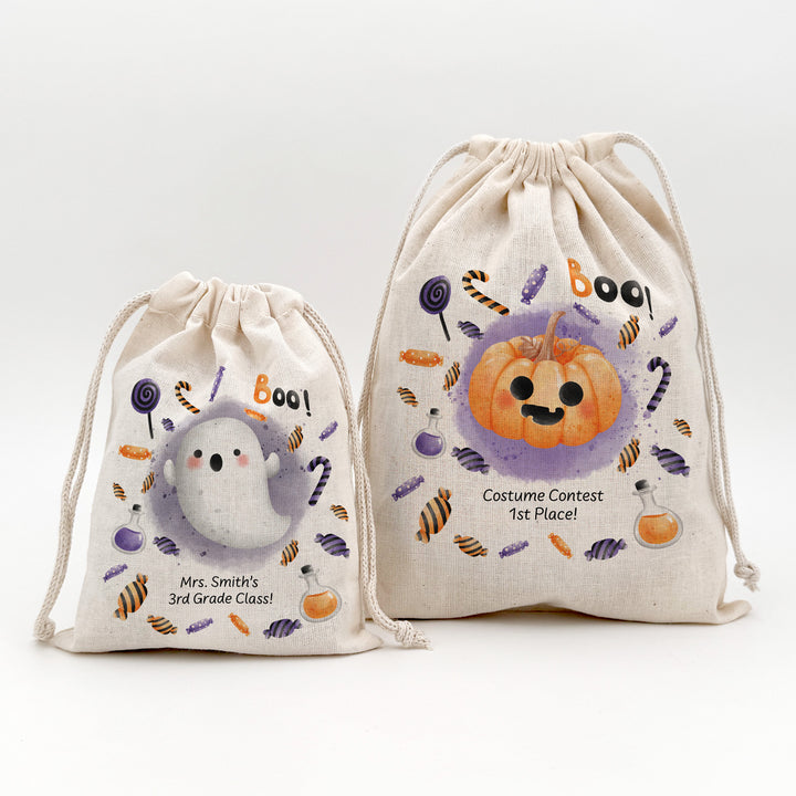 Trick or Treat Halloween Goodie Bags for Kids, Personalized Mini Drawstring Candy Treat Bag