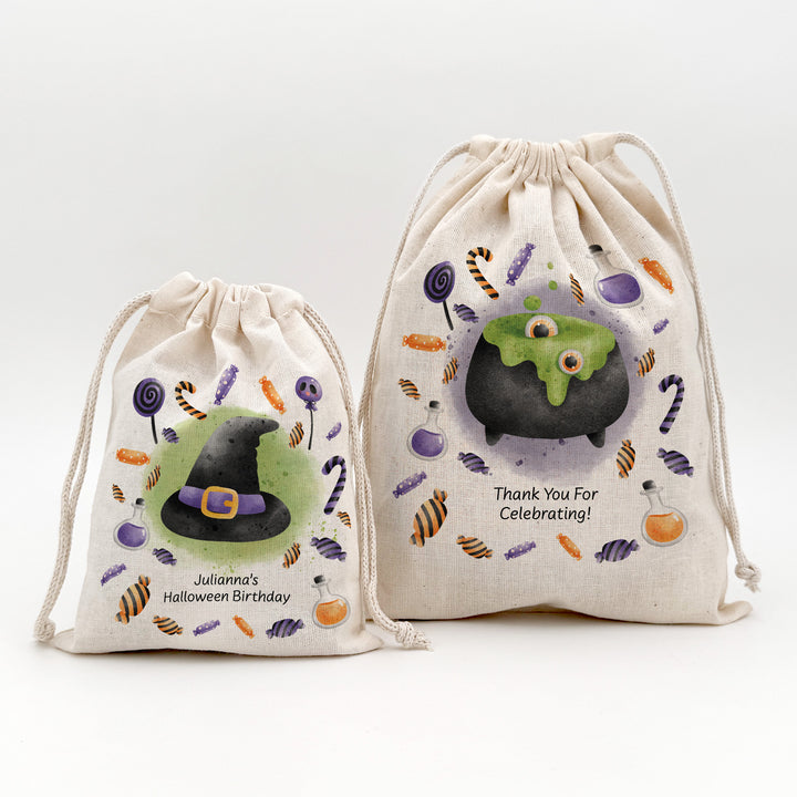 Trick or Treat Halloween Goodie Bags for Kids, Personalized Mini Drawstring Candy Treat Bag