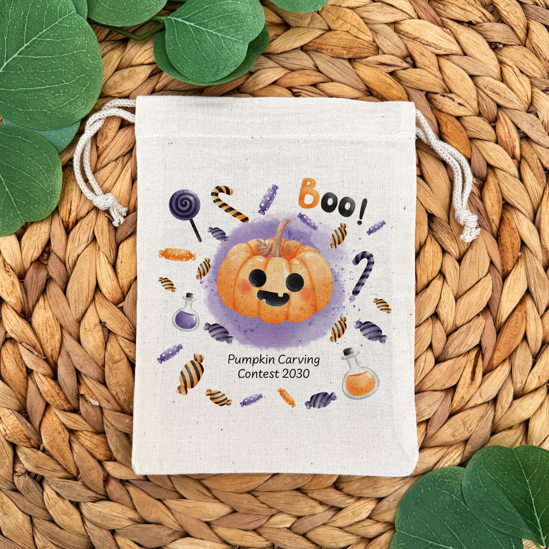 Trick or Treat Halloween Goodie Bags for Kids, Personalized Mini Drawstring Candy Treat Bag