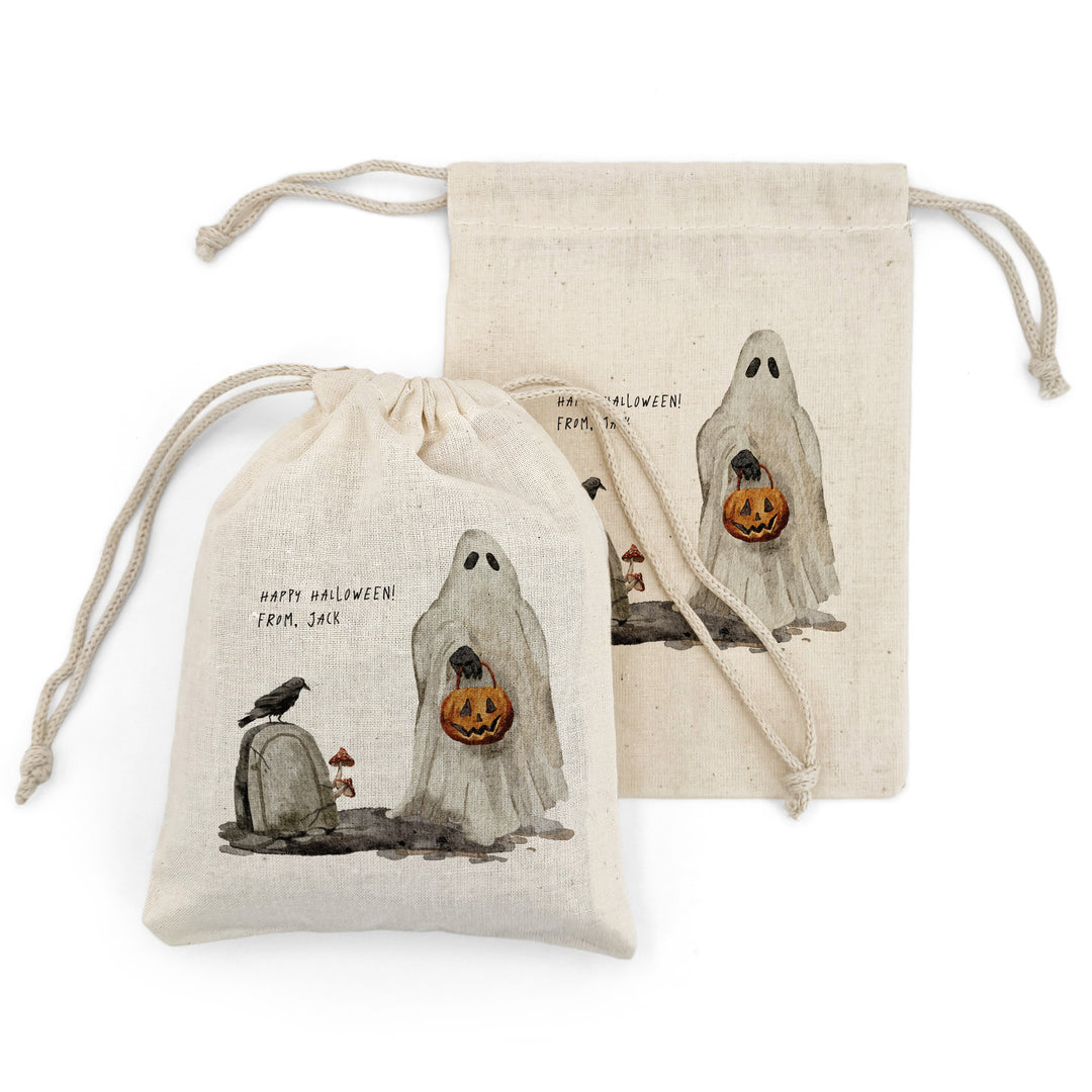 Halloween Party Favor Bags, Halloween Gift Bag, Mini Drawstring Bag, Spooky Scenes