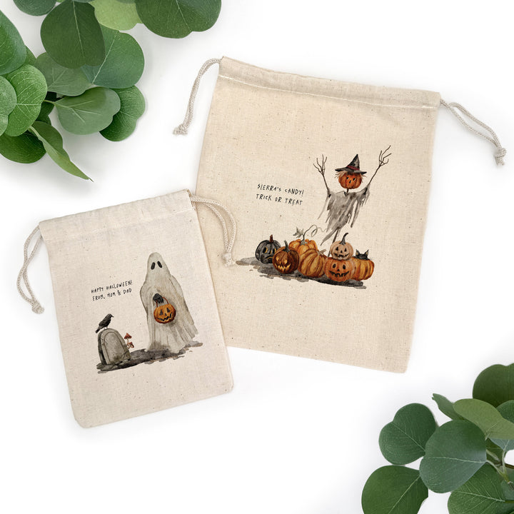 Halloween Party Favor Bags, Halloween Gift Bag, Mini Drawstring Bag, Spooky Scenes