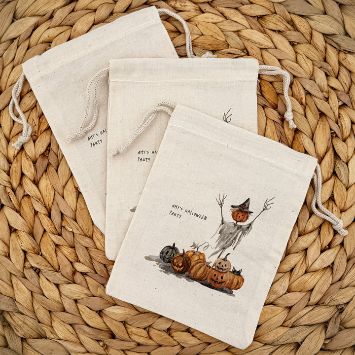 Halloween Party Favor Bags, Halloween Gift Bag, Mini Drawstring Bag, Spooky Scenes