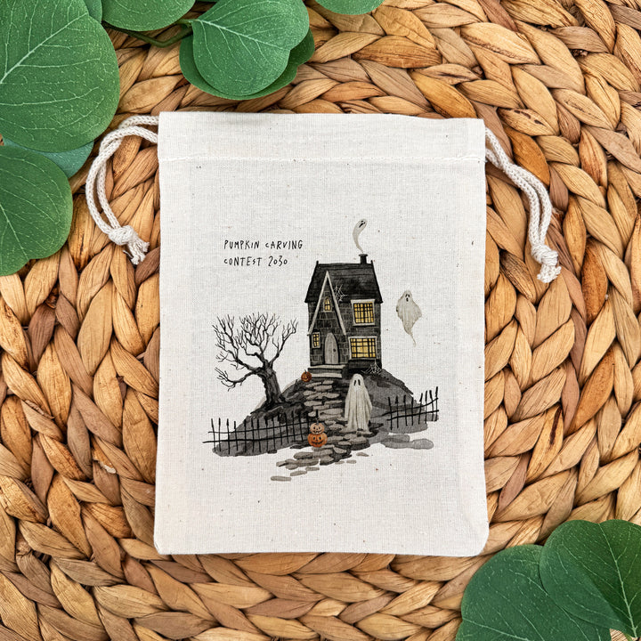 Halloween Party Favor Bags, Halloween Gift Bag, Mini Drawstring Bag, Spooky Scenes