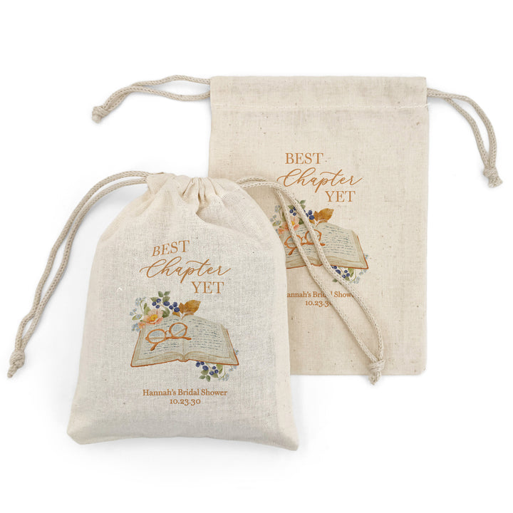 Bridal Book Club Favor Bags, Custom Mini Drawstring Tote Bag, Wedding Favor for Guests, Book Themed Bridal Shower