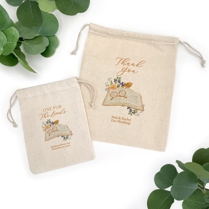 Bridal Book Club Favor Bags, Custom Mini Drawstring Tote Bag, Wedding Favor for Guests, Book Themed Bridal Shower