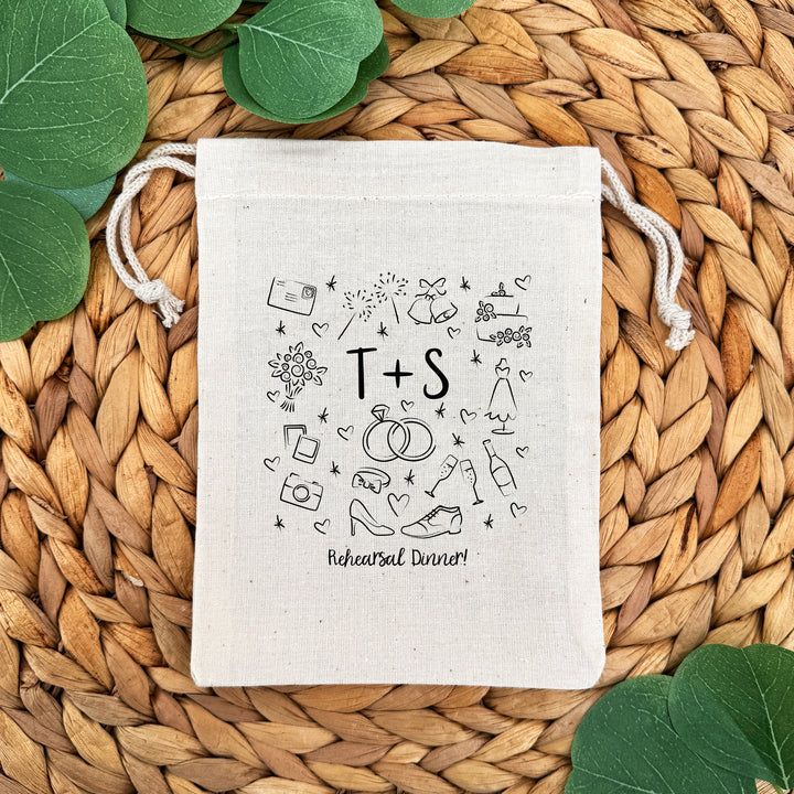 Wedding Sketch Pattern Drawstring Bags