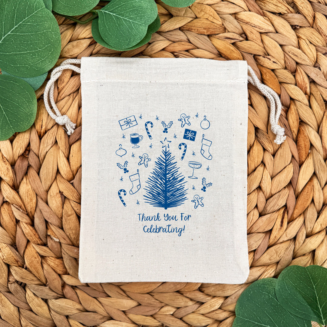 Hand Drawn Christmas Doodle Pattern, Drawstring Bags