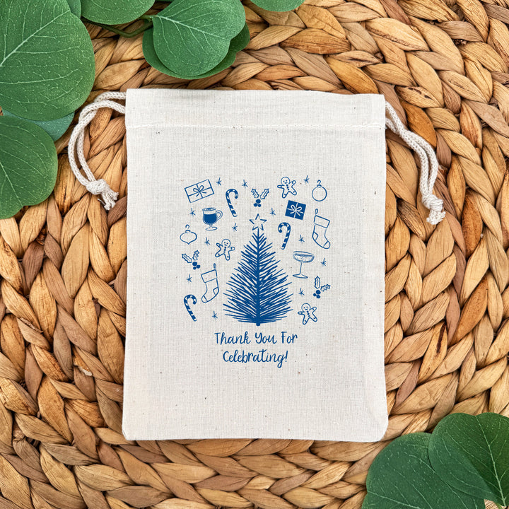 Hand Drawn Christmas Doodle Pattern, Drawstring Bags