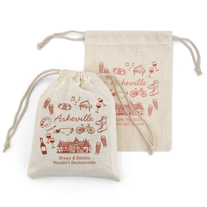 Custom Drawstring Bags, Girls Trip, Asheville Bachelorette Bags
