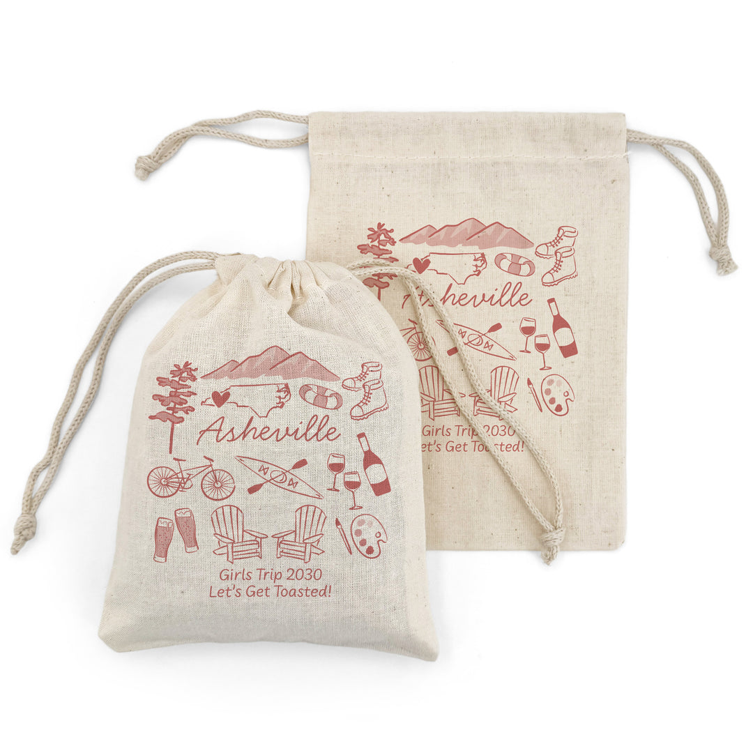 Custom Drawstring Bags, Girls Trip, Asheville Bachelorette Bags