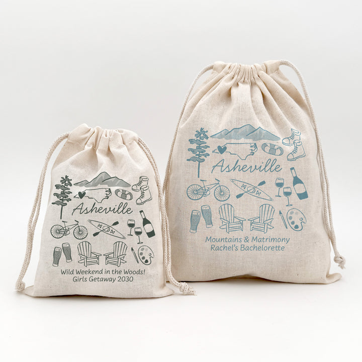 Custom Drawstring Bags, Girls Trip, Asheville Bachelorette Bags