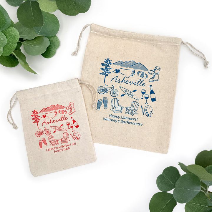 Custom Drawstring Bags, Girls Trip, Asheville Bachelorette Bags