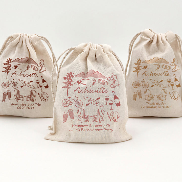 Custom Drawstring Bags, Girls Trip, Asheville Bachelorette Bags