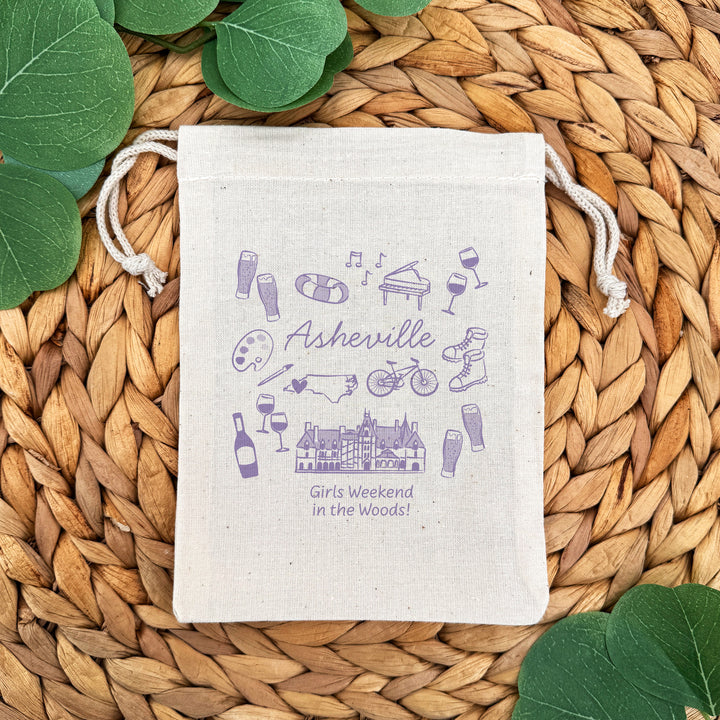 Custom Drawstring Bags, Girls Trip, Asheville Bachelorette Bags