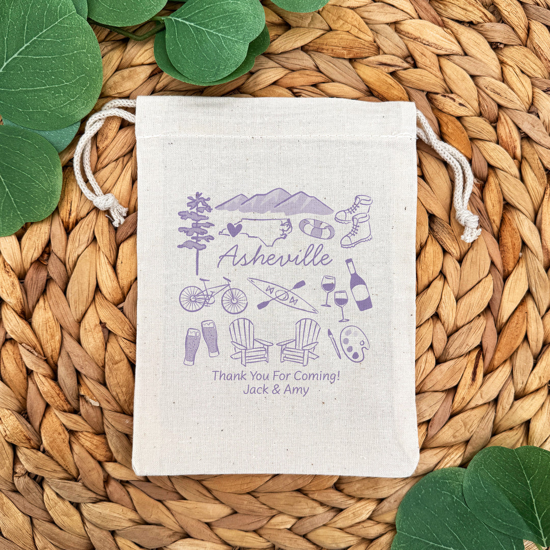 Custom Drawstring Bags, Girls Trip, Asheville Bachelorette Bags