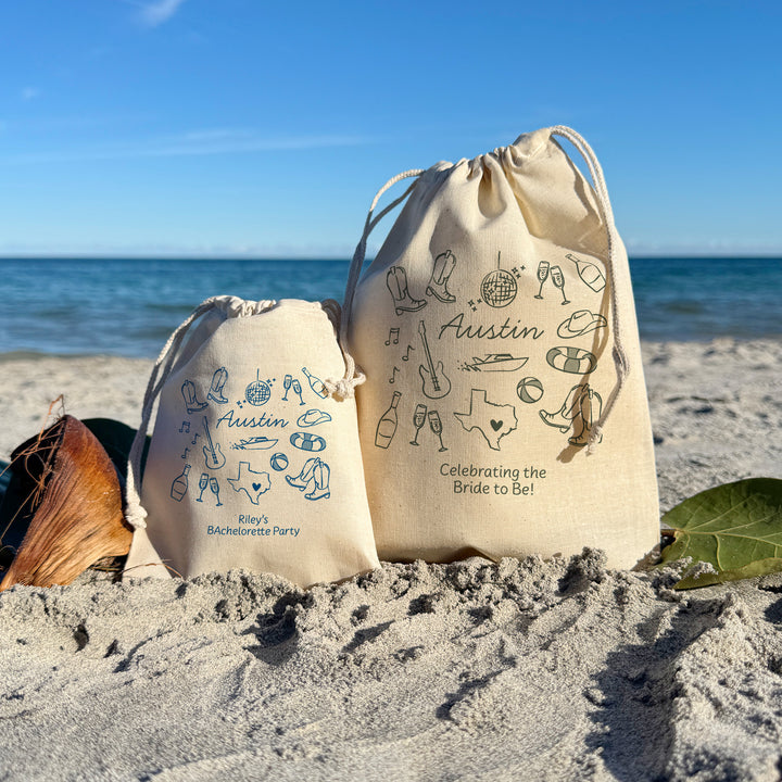 Custom Drawstring Bags, Girls Trip, Austin Bachelorette Bags
