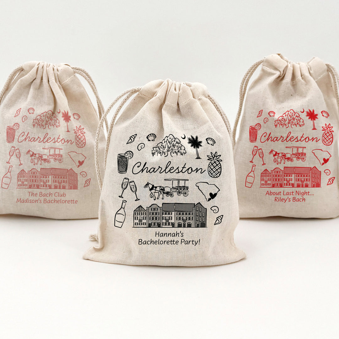 Custom Drawstring Bags, Girls Trip, Charleston Bachelorette Bags