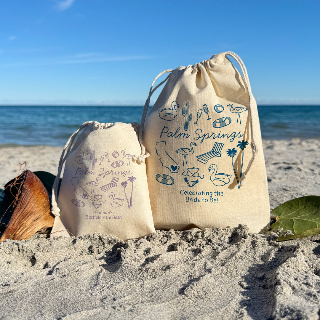 Custom Drawstring Bags, Girls Trip, Palm Springs Bachelorette Bags