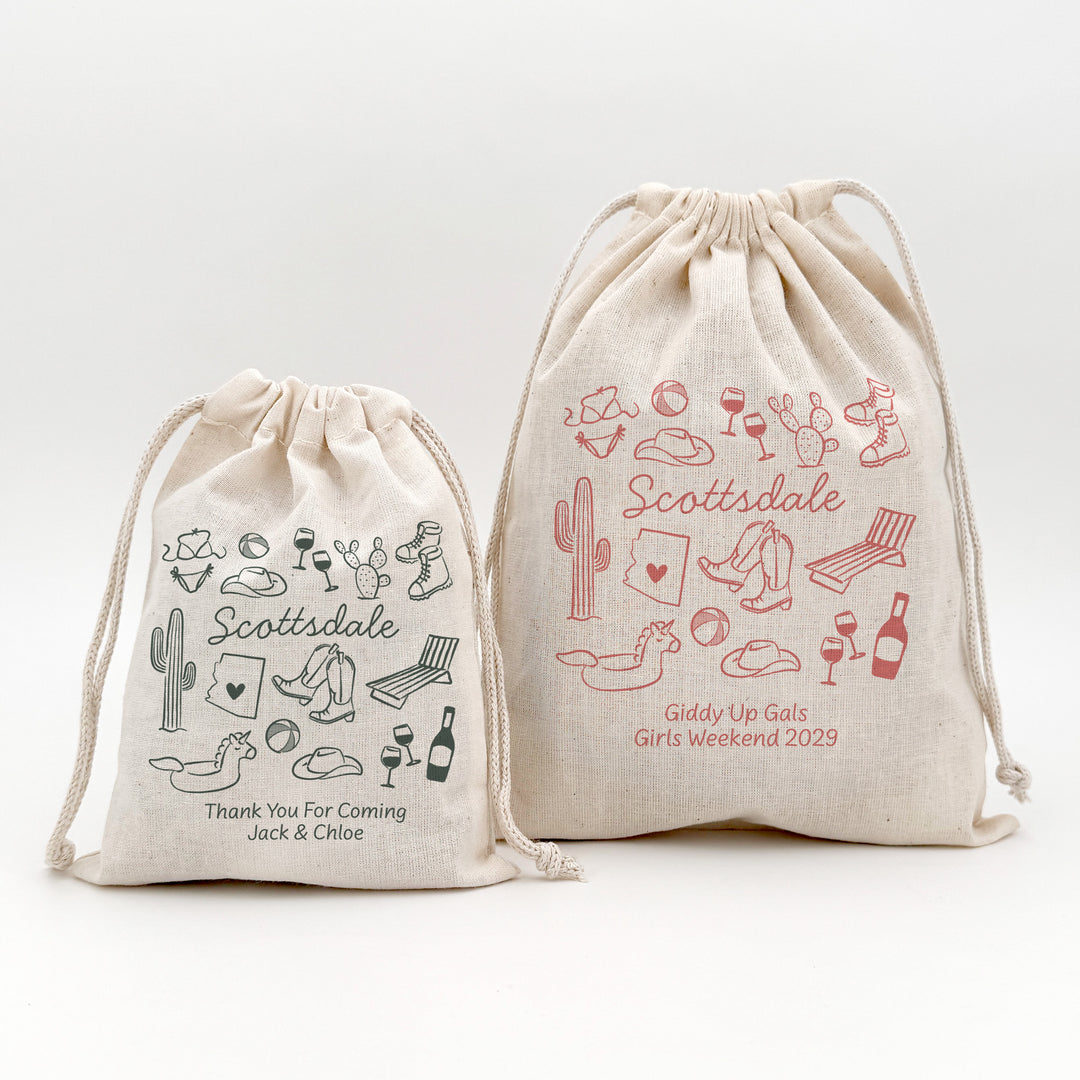 Custom Drawstring Bags, Girls Trip, Scottsdale Bachelorette Bags