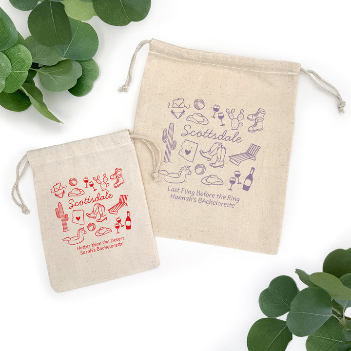 Custom Drawstring Bags, Girls Trip, Scottsdale Bachelorette Bags