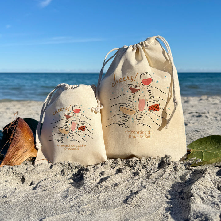 Cheers Drinks Sketch Drawstring Bags