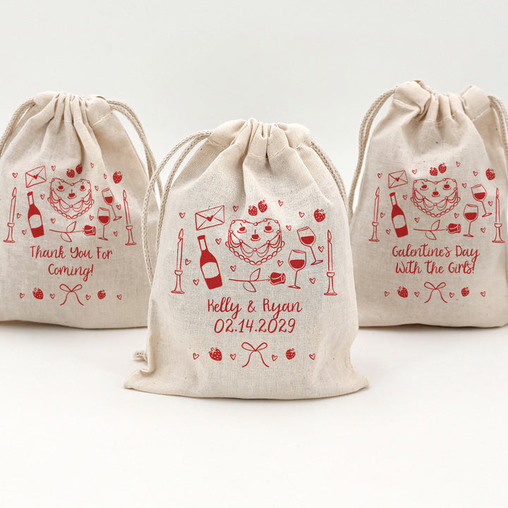 Valentine's Day Doodle Pattern, Drawstring Bags