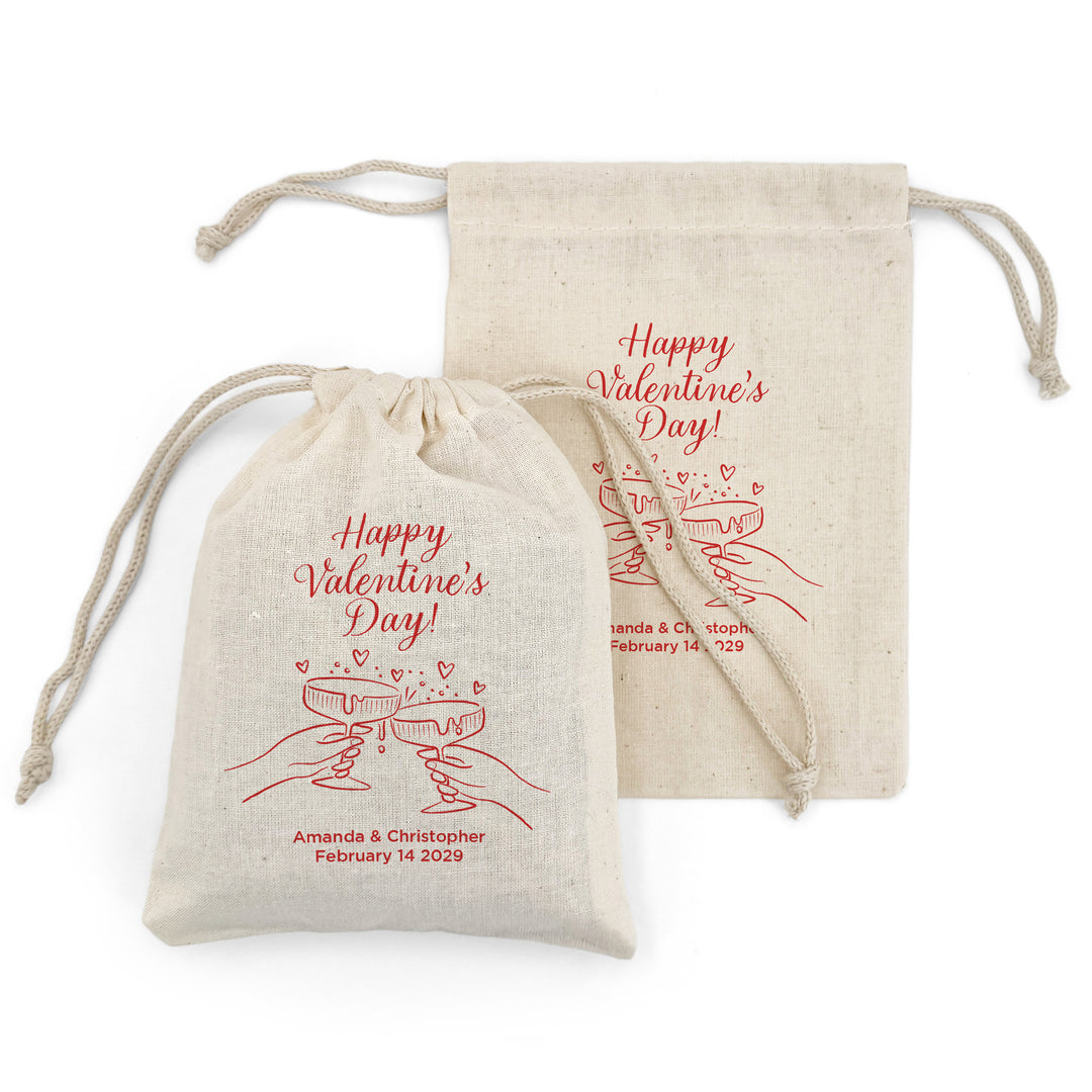 Happy Valentine's Day, Happy Galentine's Day, Toasting Cocktail Glasses, Drawstring Bags