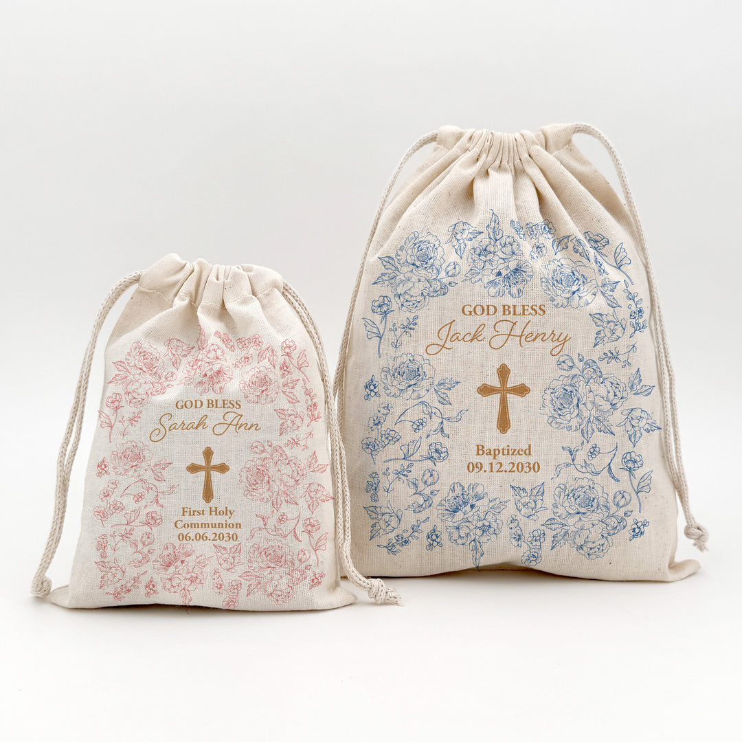Chinoiserie Toile, Baptism Drawstring Bags