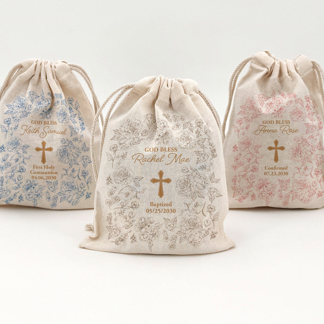 Chinoiserie Toile, Baptism Drawstring Bags
