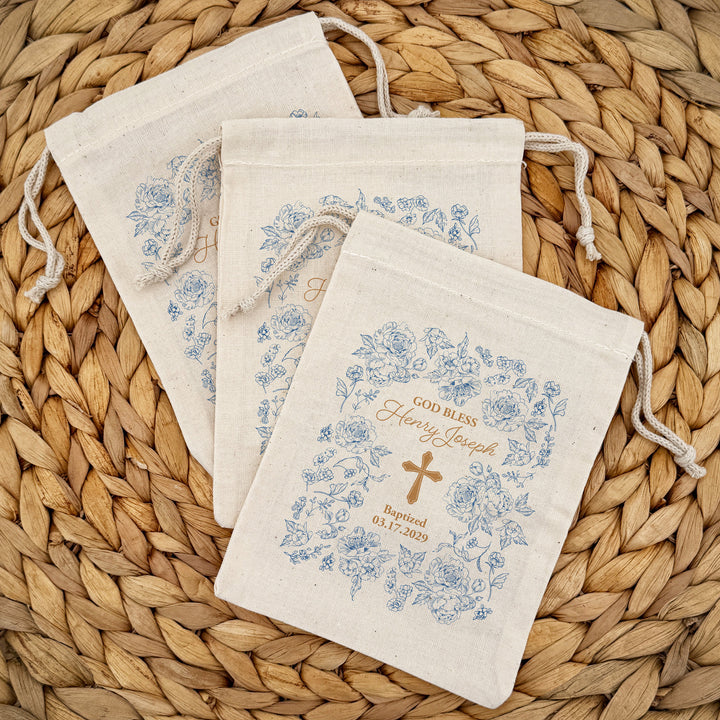 Chinoiserie Toile, Baptism Drawstring Bags