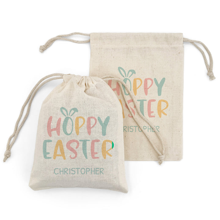 Personalized Hoppy Easter Drawstring Bags for Kids, Custom Easter Goody Bag