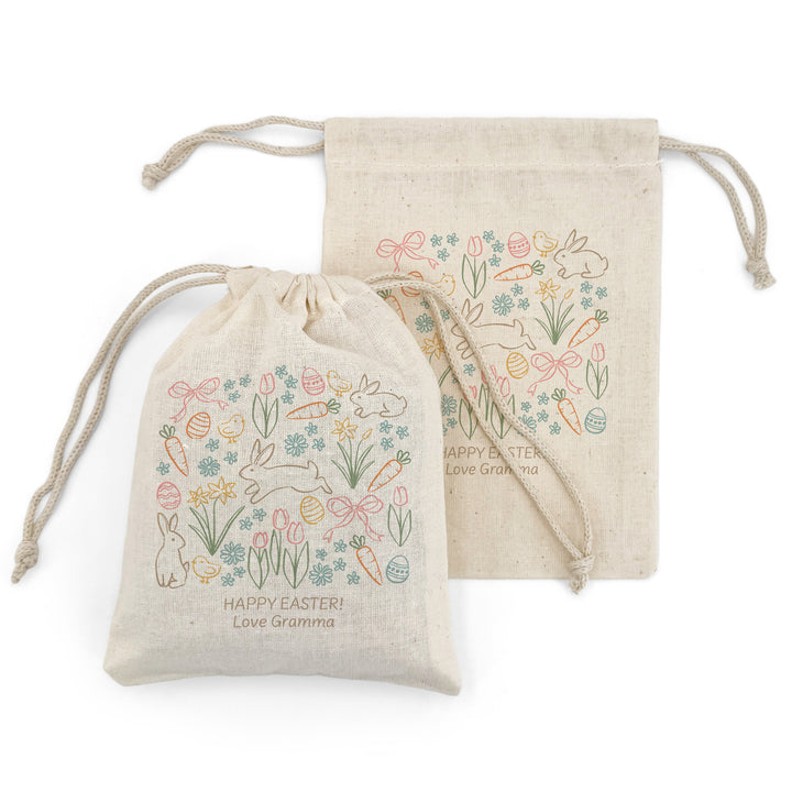 Personalized Easter Doodle Drawstring Bags for Kids, Custom Easter Goody Bag