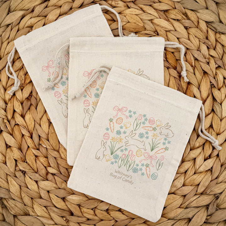 Personalized Easter Doodle Drawstring Bags for Kids, Custom Easter Goody Bag