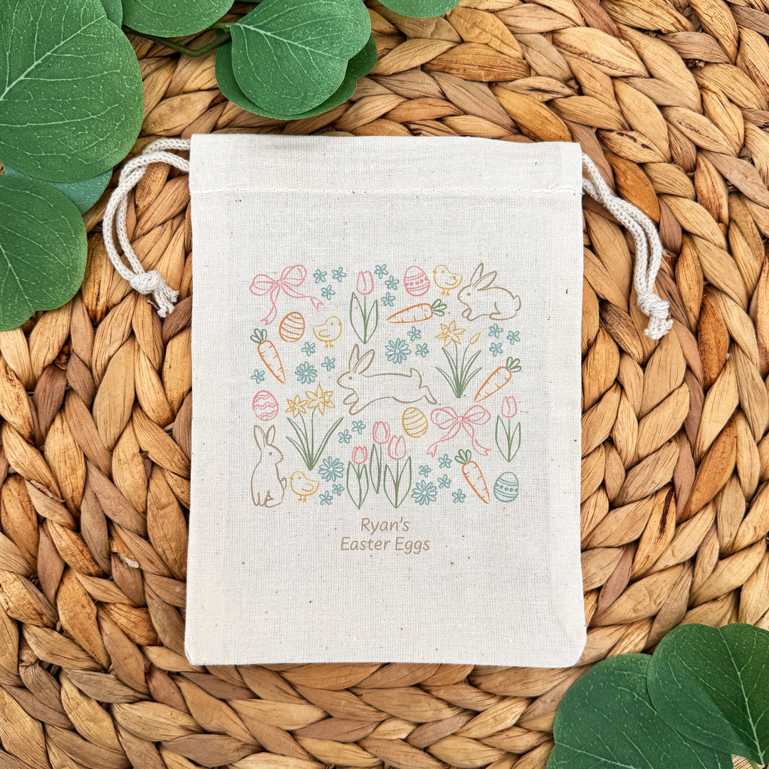 Personalized Easter Doodle Drawstring Bags for Kids, Custom Easter Goody Bag