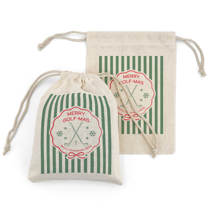 Personalized Golf Christmas Drawstring Goodie Bags, Merry Golf-mas, Custom Drawstring Gift Bag, Golf Stripe Christmas Bags