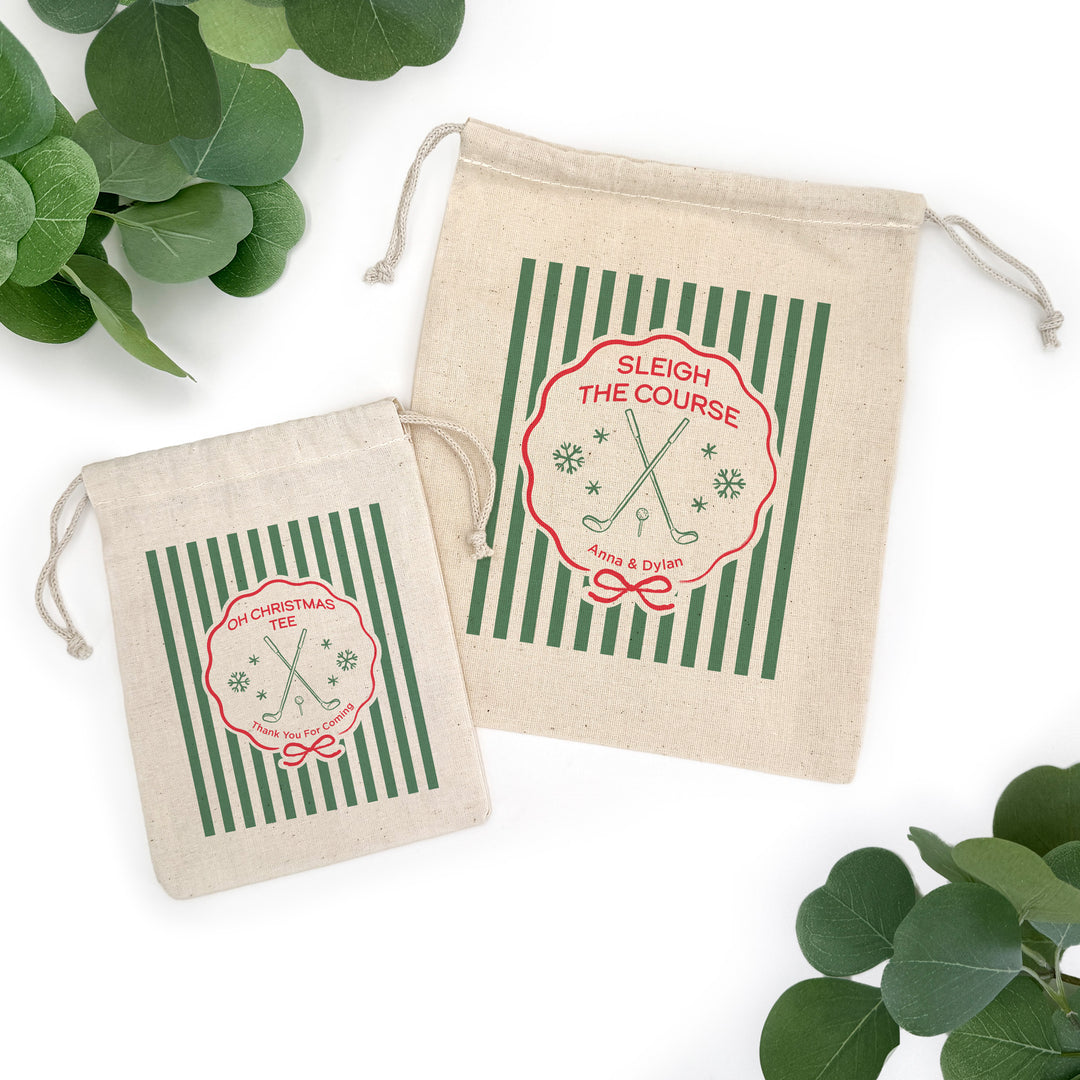Personalized Golf Christmas Drawstring Goodie Bags, Merry Golf-mas, Custom Drawstring Gift Bag, Golf Stripe Christmas Bags