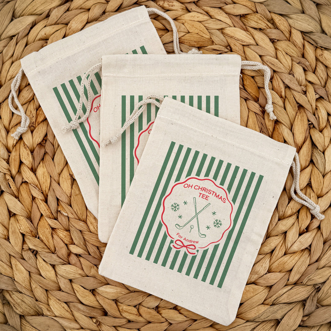Personalized Golf Christmas Drawstring Goodie Bags, Merry Golf-mas, Custom Drawstring Gift Bag, Golf Stripe Christmas Bags