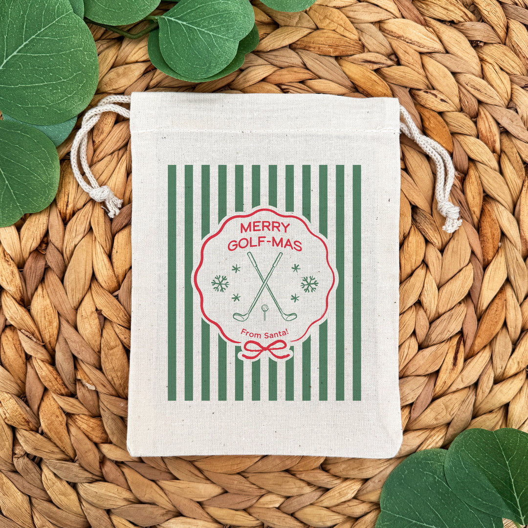 Personalized Golf Christmas Drawstring Goodie Bags, Merry Golf-mas, Custom Drawstring Gift Bag, Golf Stripe Christmas Bags
