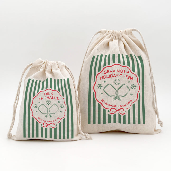 Personalized Pickleball Christmas Drawstring Goodie Bags, Merry Dink-mas, Custom Drawstring Gift Bag, Pickleball Stripe Christmas Bags