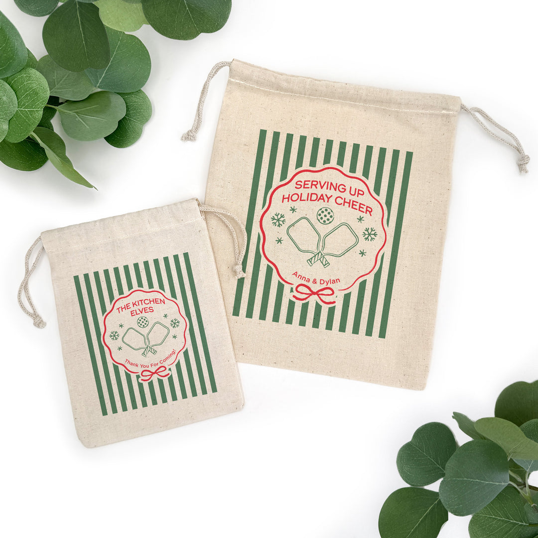 Personalized Pickleball Christmas Drawstring Goodie Bags, Merry Dink-mas, Custom Drawstring Gift Bag, Pickleball Stripe Christmas Bags