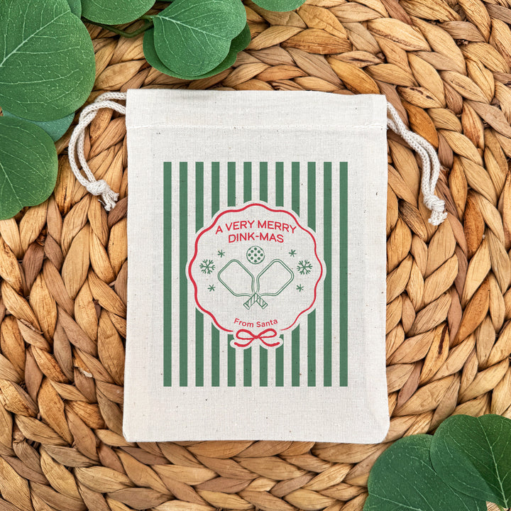 Personalized Pickleball Christmas Drawstring Goodie Bags, Merry Dink-mas, Custom Drawstring Gift Bag, Pickleball Stripe Christmas Bags