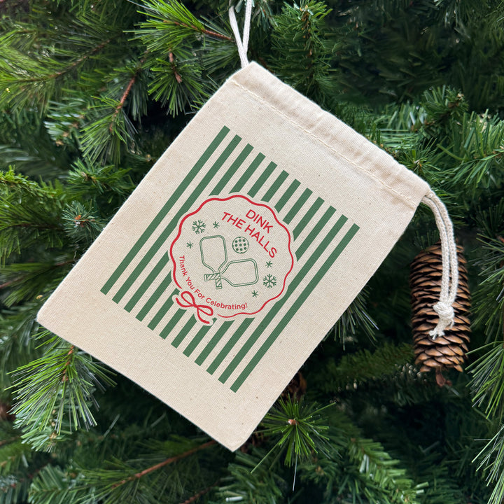 Personalized Pickleball Christmas Drawstring Goodie Bags, Merry Dink-mas, Custom Drawstring Gift Bag, Pickleball Stripe Christmas Bags