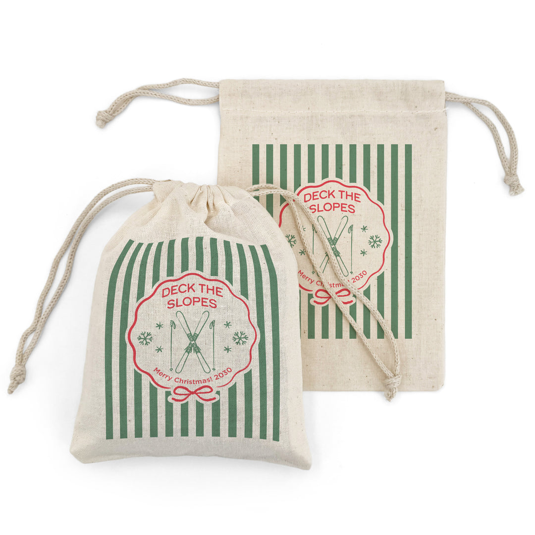 Personalized Ski Christmas Drawstring Goodie Bags, Merry Lift-mas, Custom Drawstring Gift Bag, Ski Stripe Christmas Bags