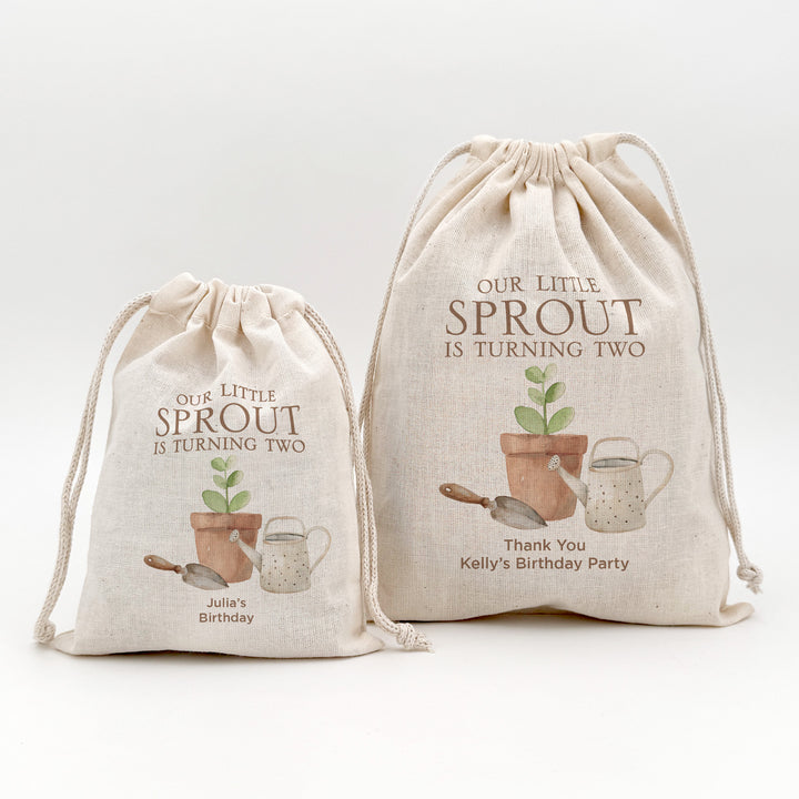 Little Sprout Birthday, Our Little Sprout is Turning One, Birthday Drawstring Bags