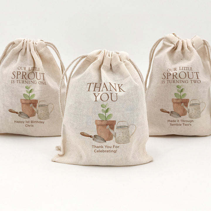 Little Sprout Birthday, Our Little Sprout is Turning One, Birthday Drawstring Bags
