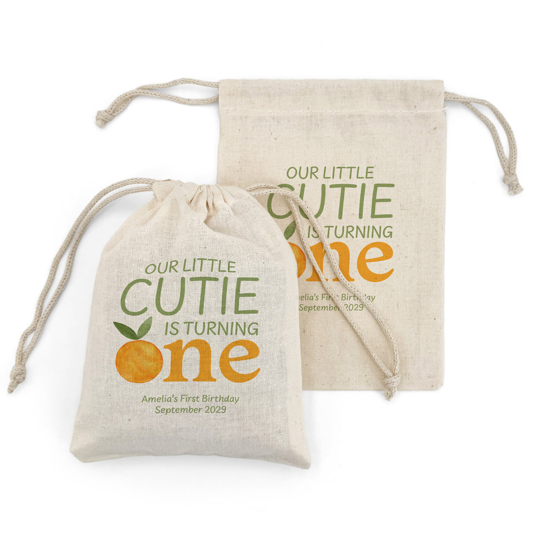 Little Cutie Birthday, Our Little Cutie is Turning One, Birthday Drawstring Bags