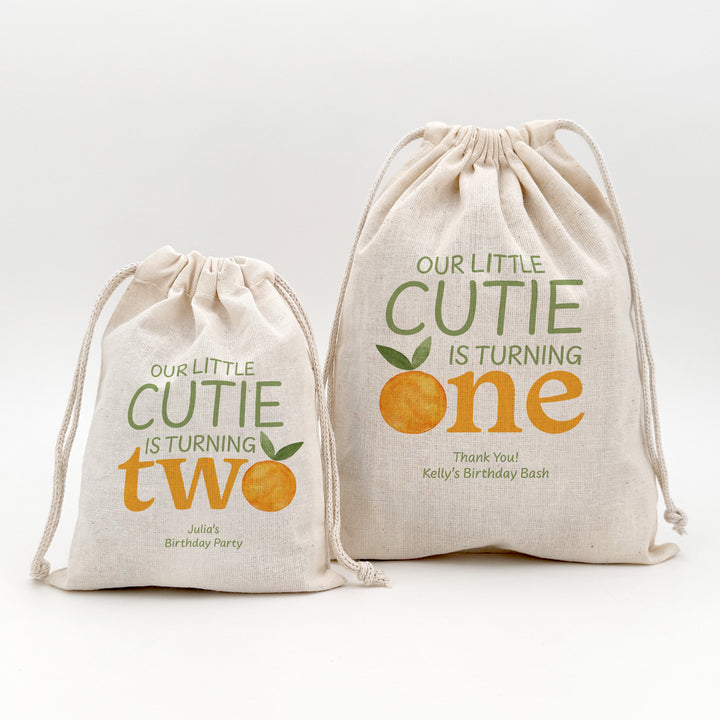 Little Cutie Birthday, Our Little Cutie is Turning One, Birthday Drawstring Bags